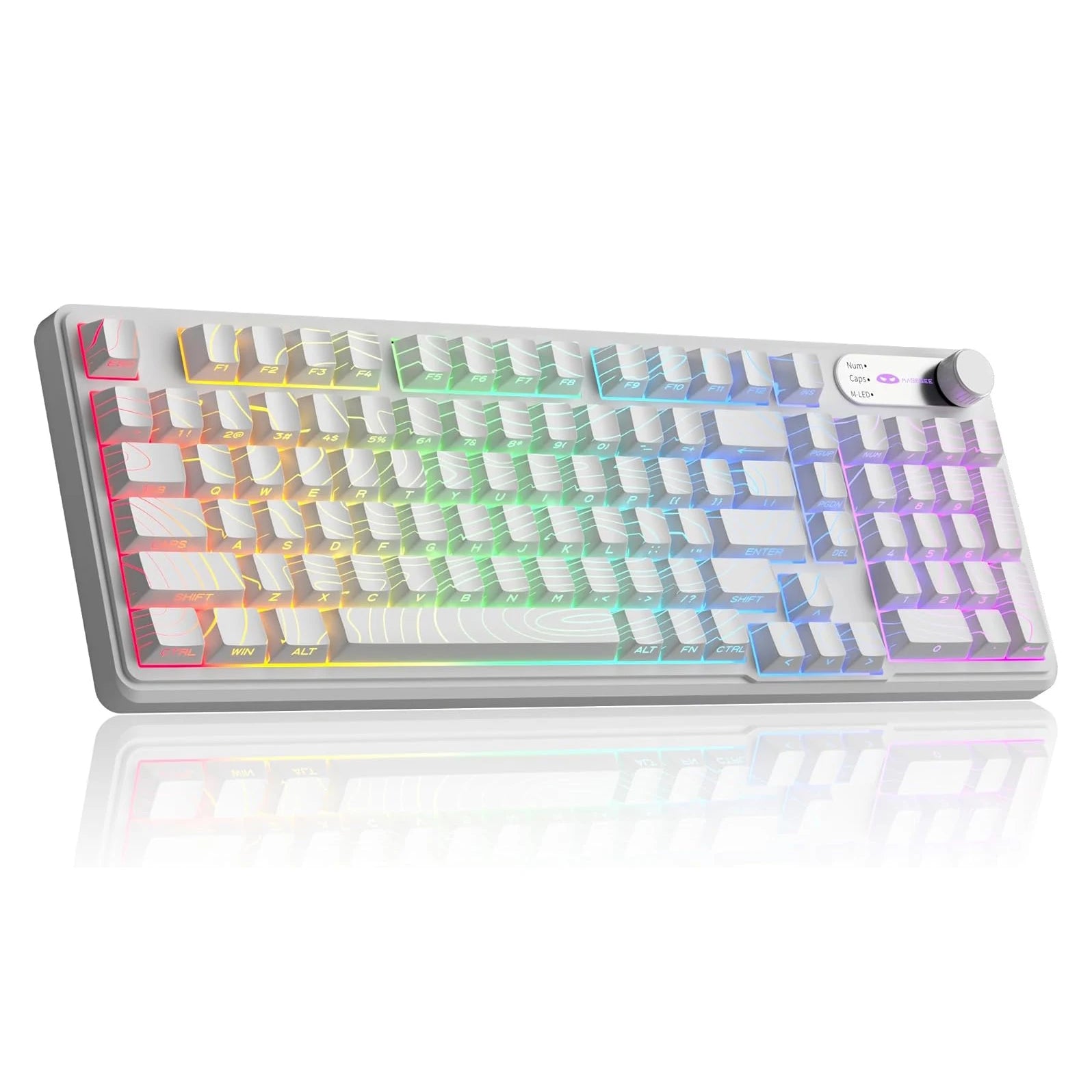 MageGee GK960 Wireless Gaming Keyboard, RGB Tri-Mode WiredBT2.4G Creamy Keyboard with Number Pad, 4000mAh Battery, Knob Contro