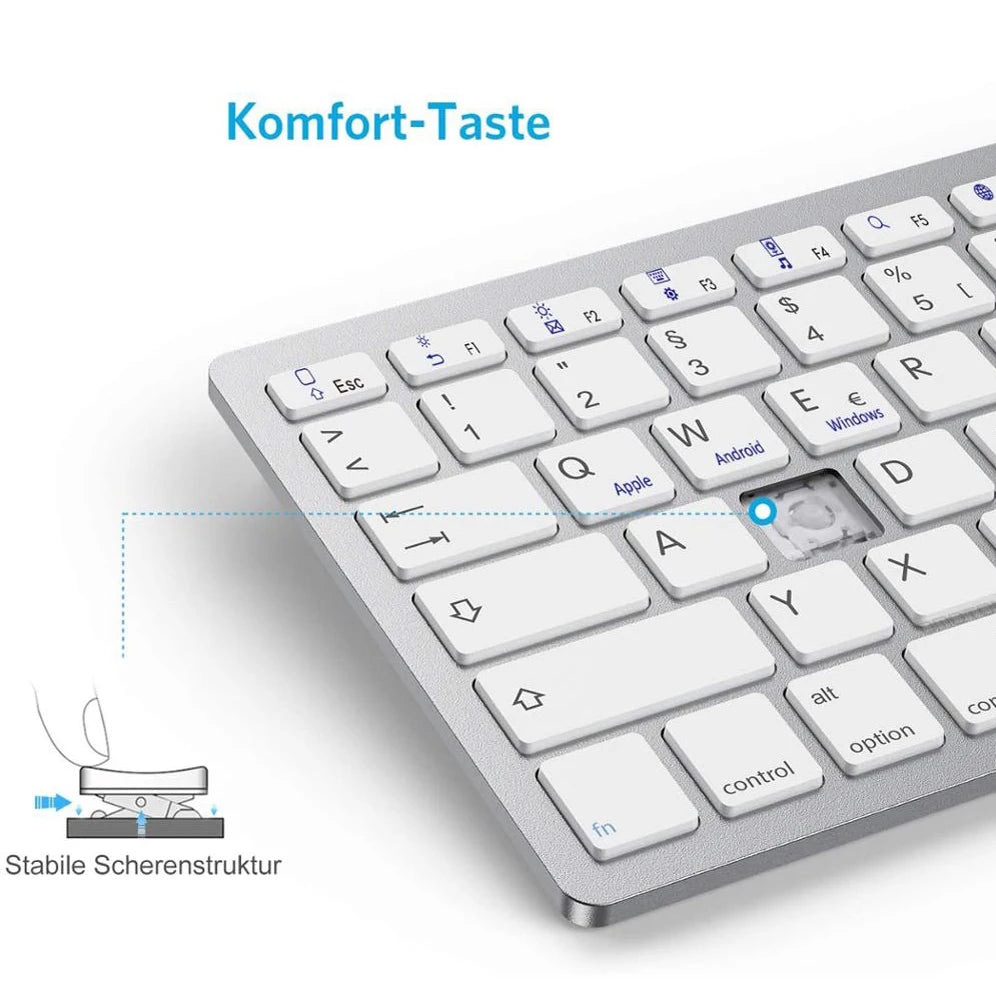 German QWERTZ Layout Bluetooth Keyboard for iPad iPhone iOS Android Windows Portable Wireless Tablet and Mobile Phone Keyboard