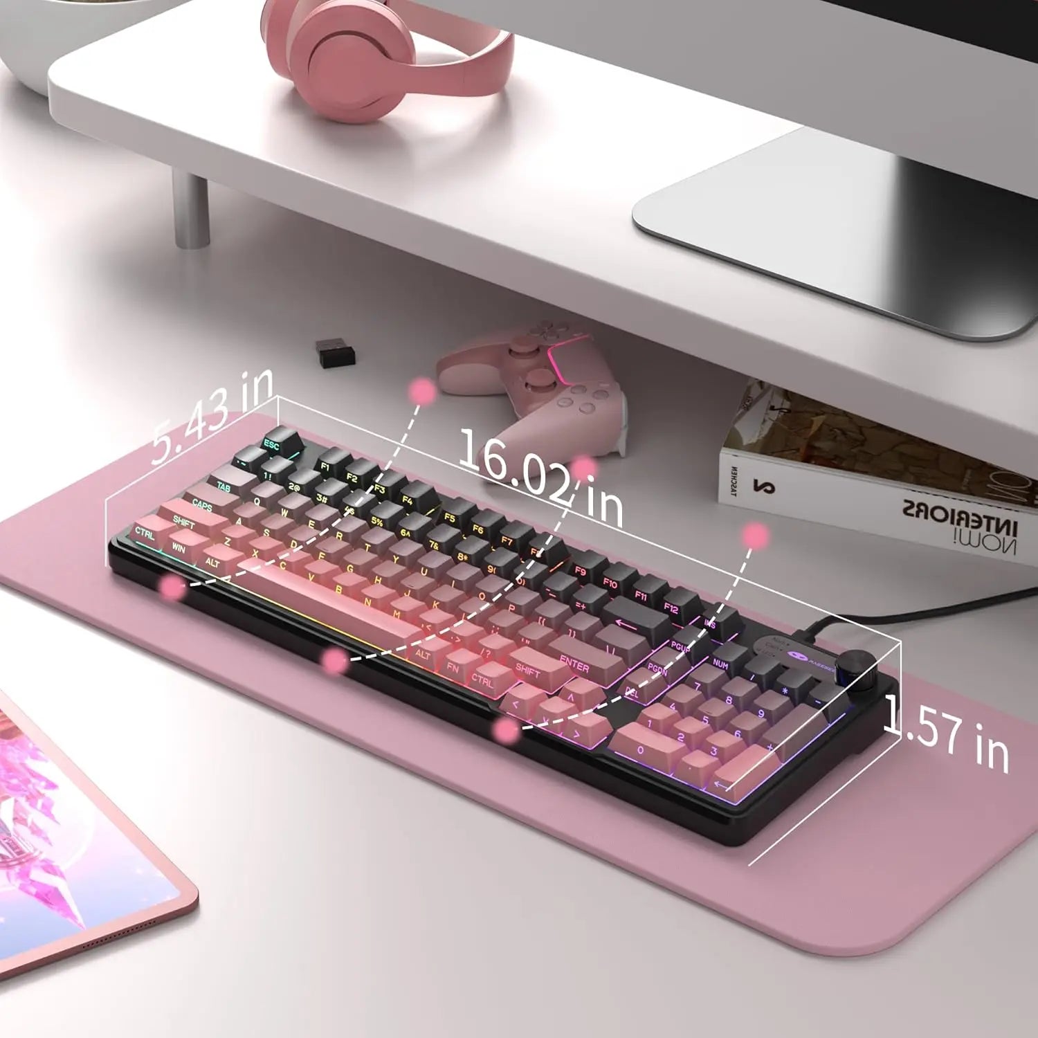 MageGee GK960 Wireless Gaming Keyboard, RGB Tri-Mode WiredBT2.4G Creamy Keyboard with Number Pad, 4000mAh Battery, Knob Contro