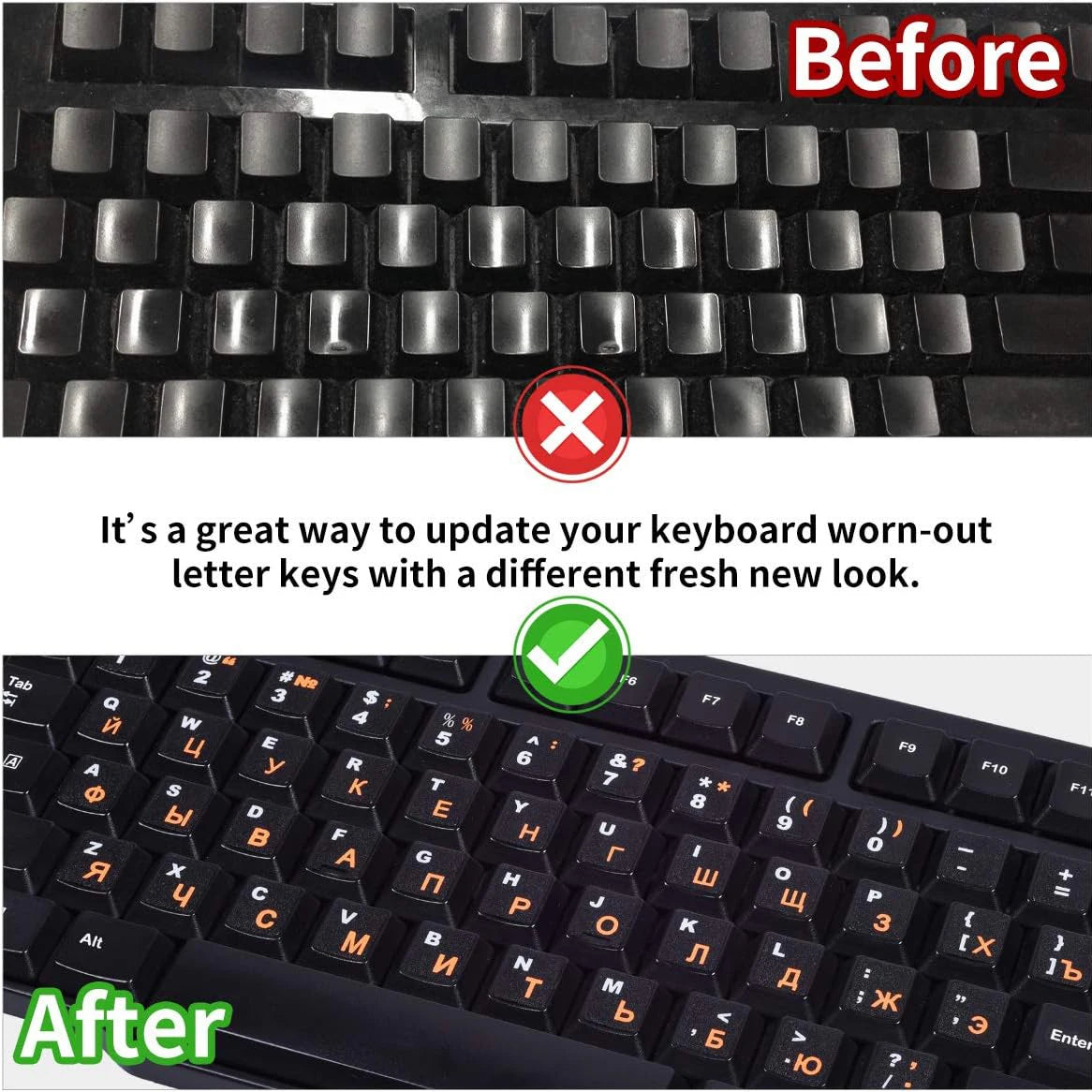 2PCS Orange Russian Keyboard Stickers Russian-English Keyboard Letters Replacement Sticker for PC Computer Laptop Notebook