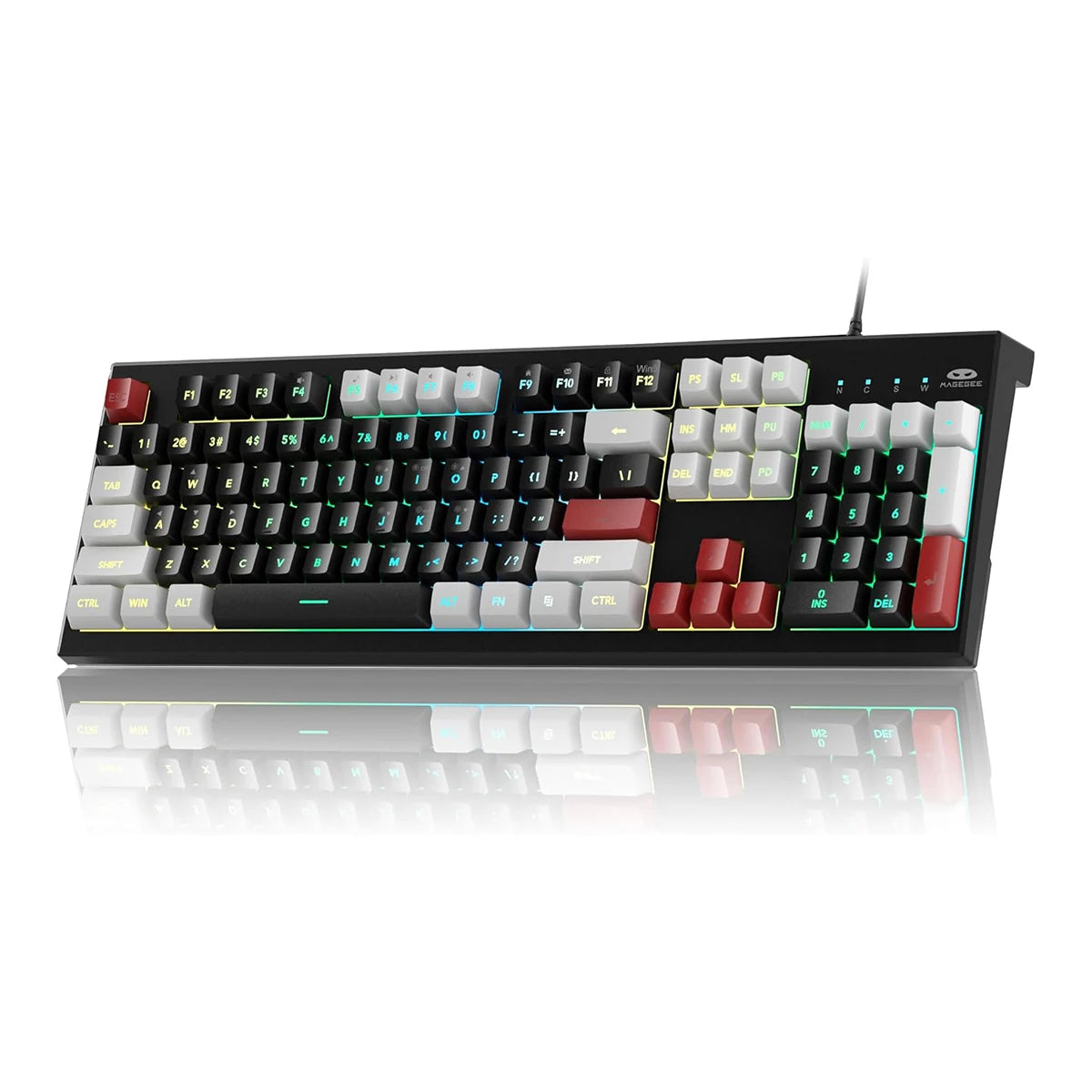 MageGee Creamy Keyboards,K2 Classic Keyboard Wired RGB Backlit 104 Keys Waterproof Ergonomic Keyboard,PC Keyboards for PCloptop