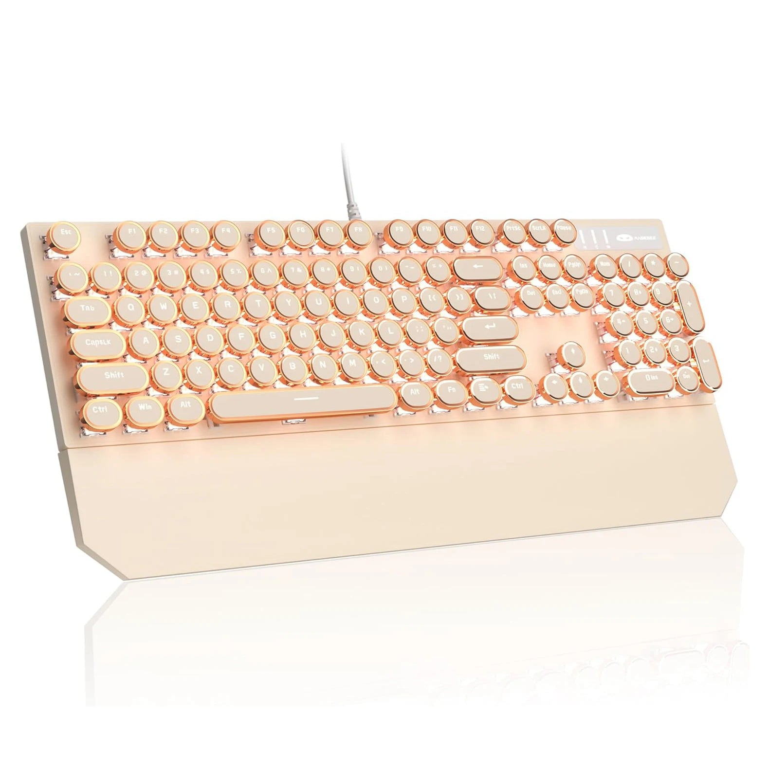MageGee Typewriter Mechanical Gaming Keyboard, Retro Black Punk Round Keycaps RGB Rainbow Backlit Wired Keyboards for Laptop MAC