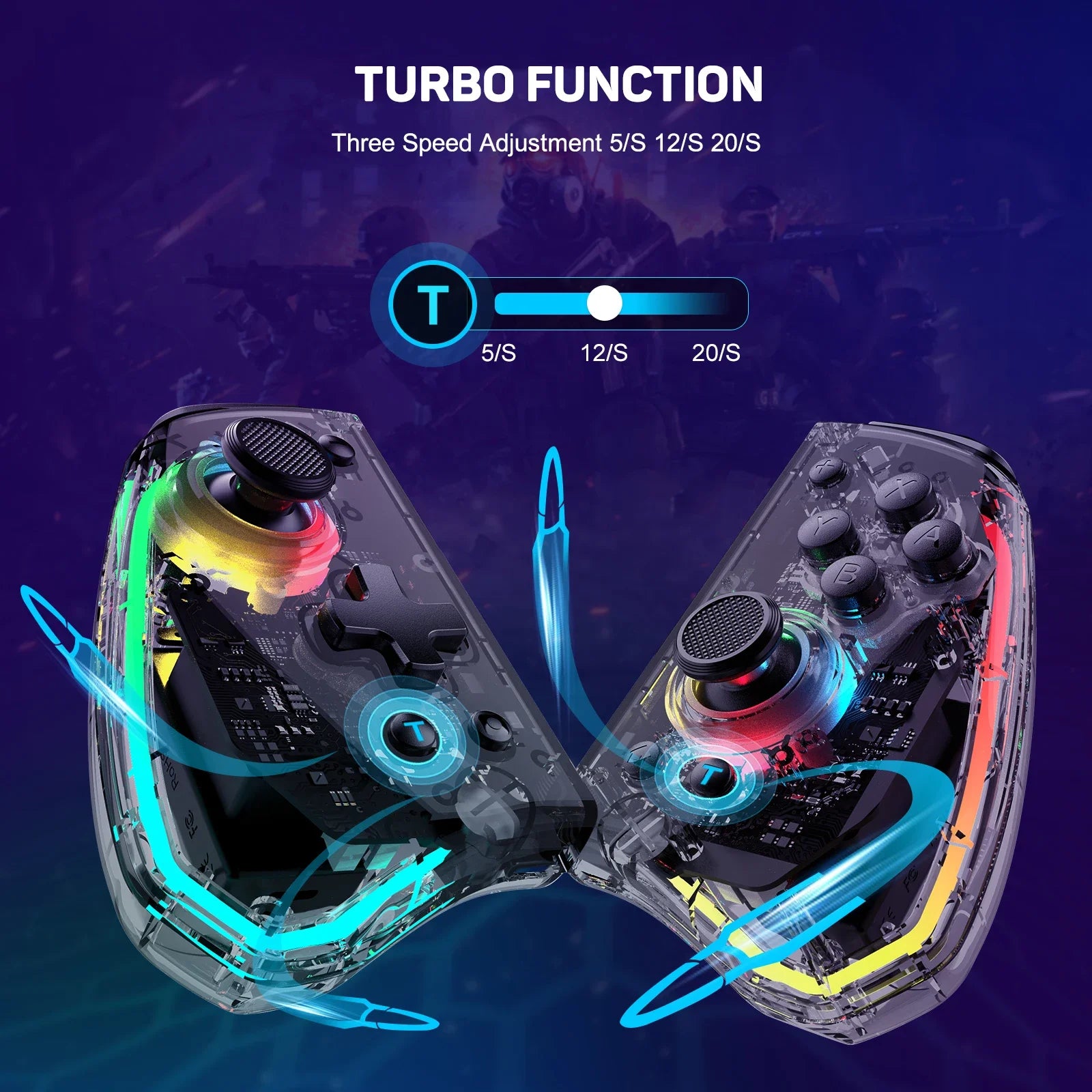 Transparent Style Wireless Gamepad for Switch/OLED with Dual-Motor Vibration,Macro Keys.Controller for Switch Lite