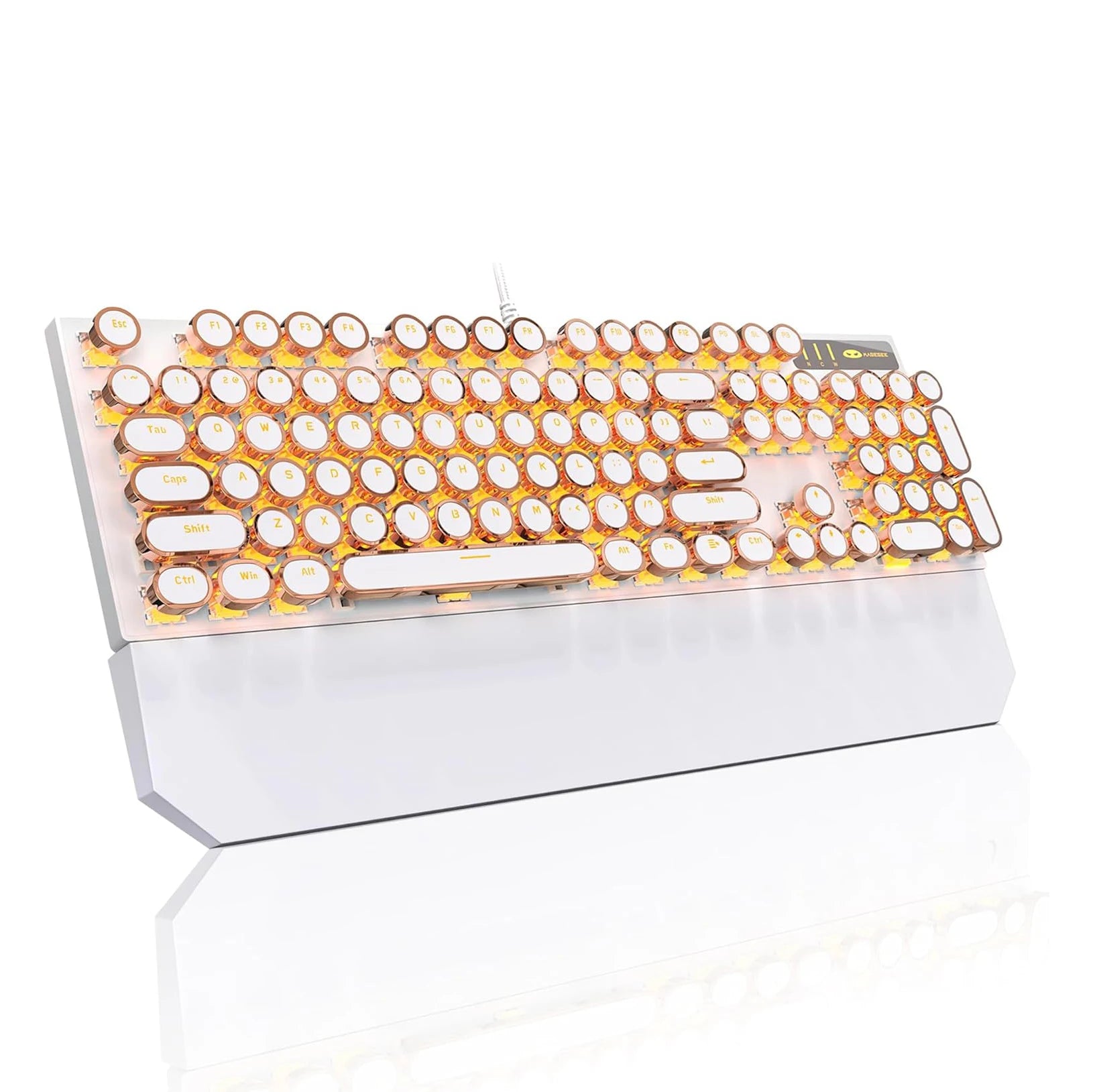MageGee Typewriter Mechanical Gaming Keyboard, Retro Black Punk Round Keycaps RGB Rainbow Backlit Wired Keyboards for Laptop MAC