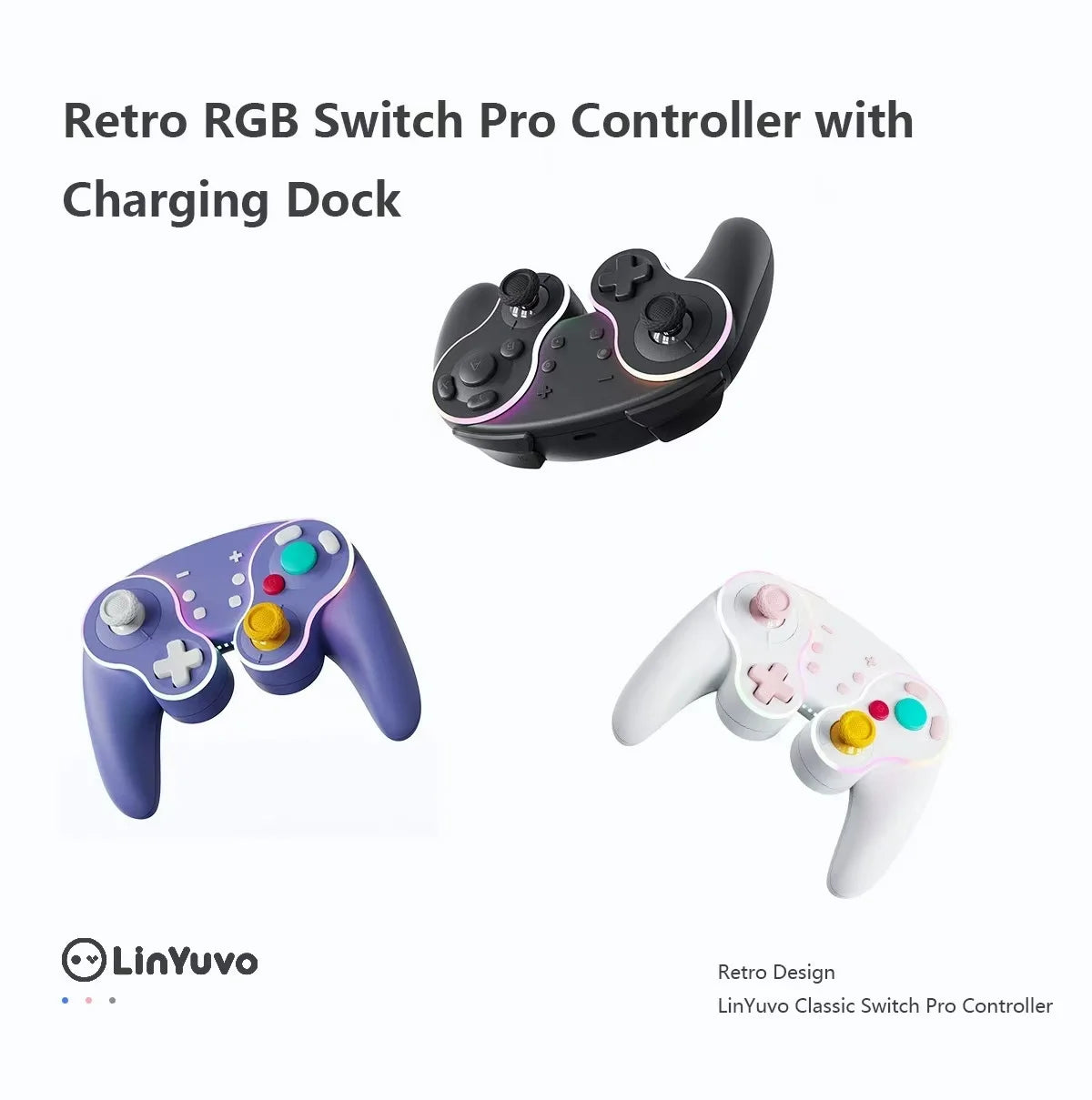 LinYuvo Gamepad for Nintendo Switch/Tablet/Android/PC with Wireless Charging Base Stand, Mechanical Button Game Controller