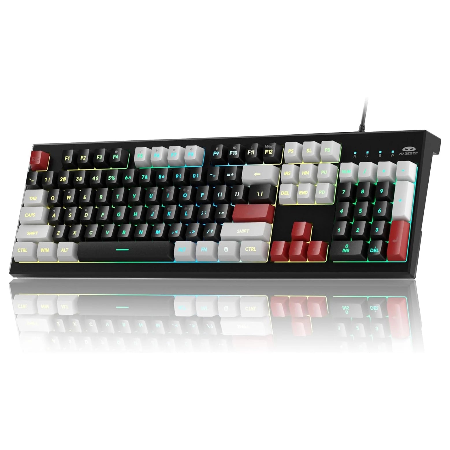 MageGee Creamy Keyboards,K2 Classic Keyboard Wired RGB Backlit 104 Keys Waterproof Ergonomic Keyboard,PC Keyboards for PCloptop