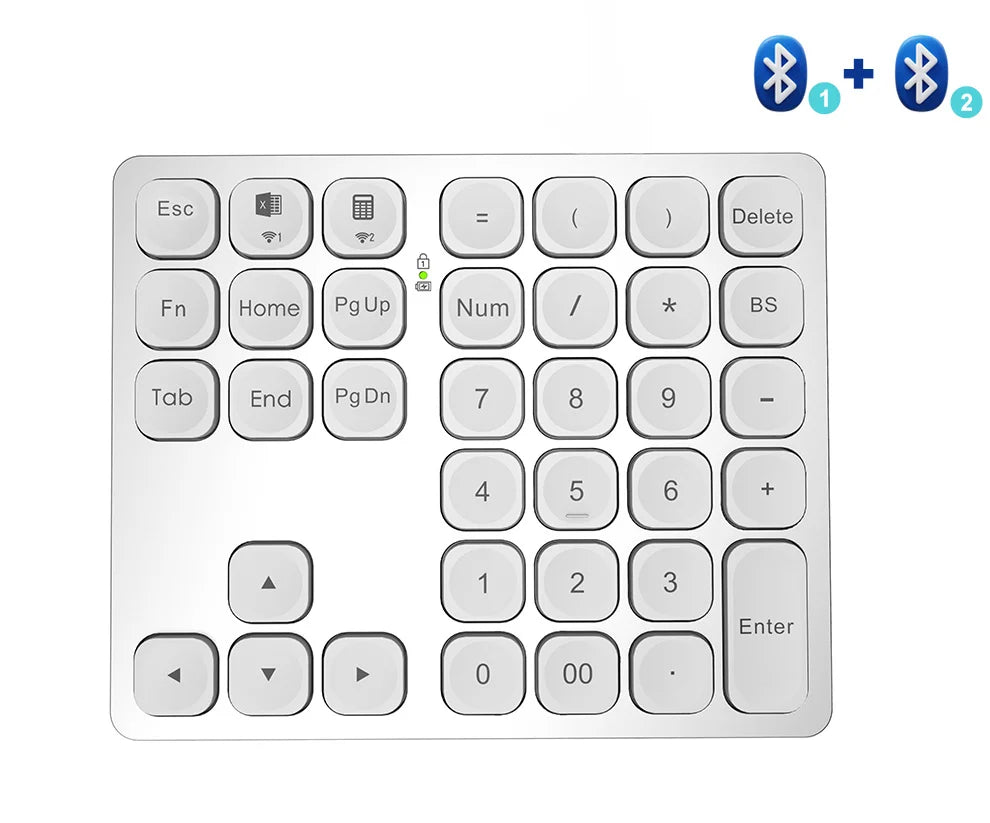 BOW Dual Bluetooth Numeric Keyboard Rechargeable Wireless Number Numpad for iPad Laptop Windows ios Slinet Digital Keyboard