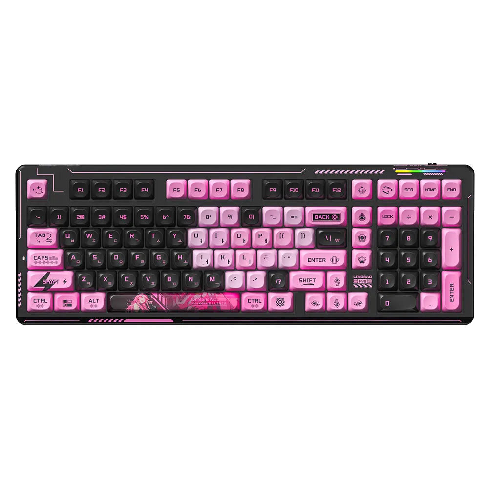 AULA×LINGBAO K98 Wireless Machanical Keyboard Custom Korean Letters PBT Keycaps Hot-swappable LEOBOG Switch 90% Layout