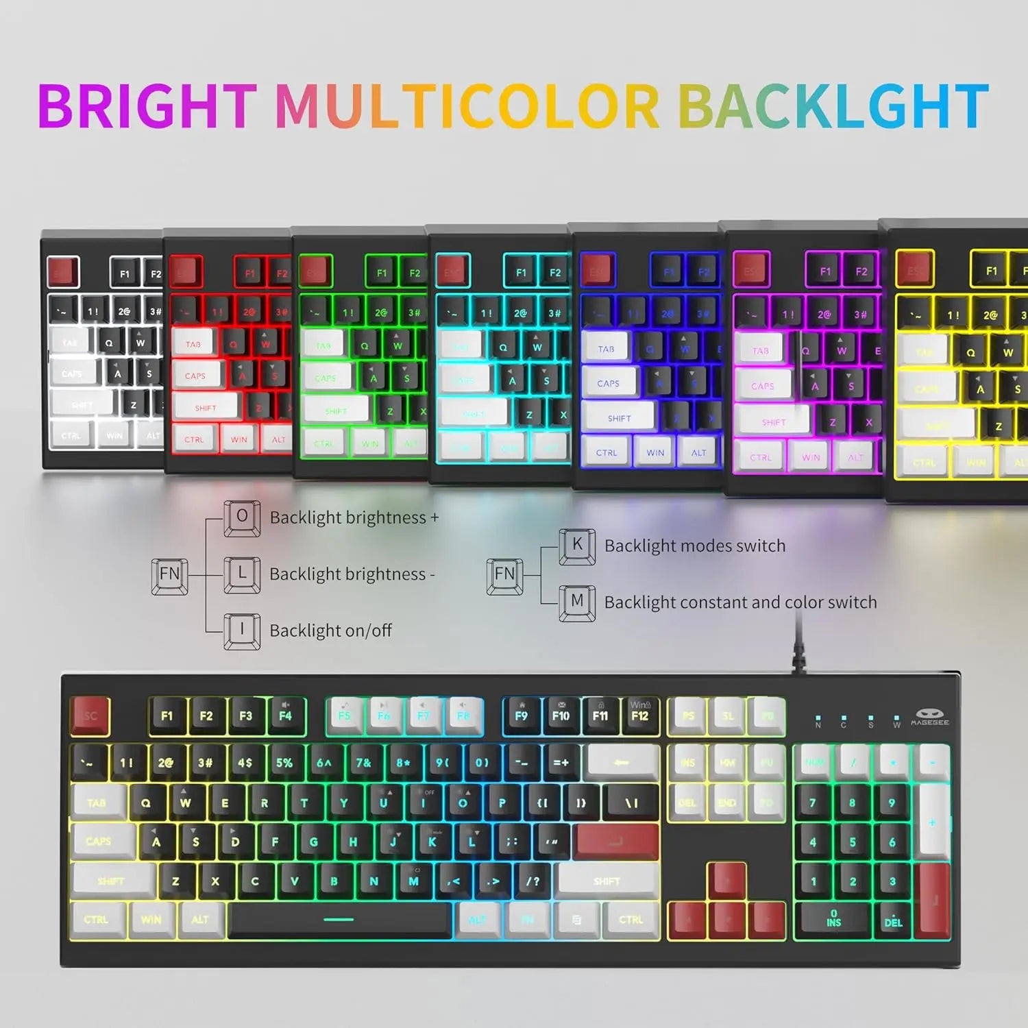 MageGee Creamy Keyboards,K2 Classic Keyboard Wired RGB Backlit 104 Keys Waterproof Ergonomic Keyboard,PC Keyboards for PCloptop