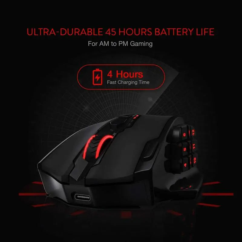 Redragon M913 Gaming 16000 DPI Wired 2.4Ghz Wireless RGB Optical Gamer Mice 16 Programmable Buttons, BlackWhite Mouse