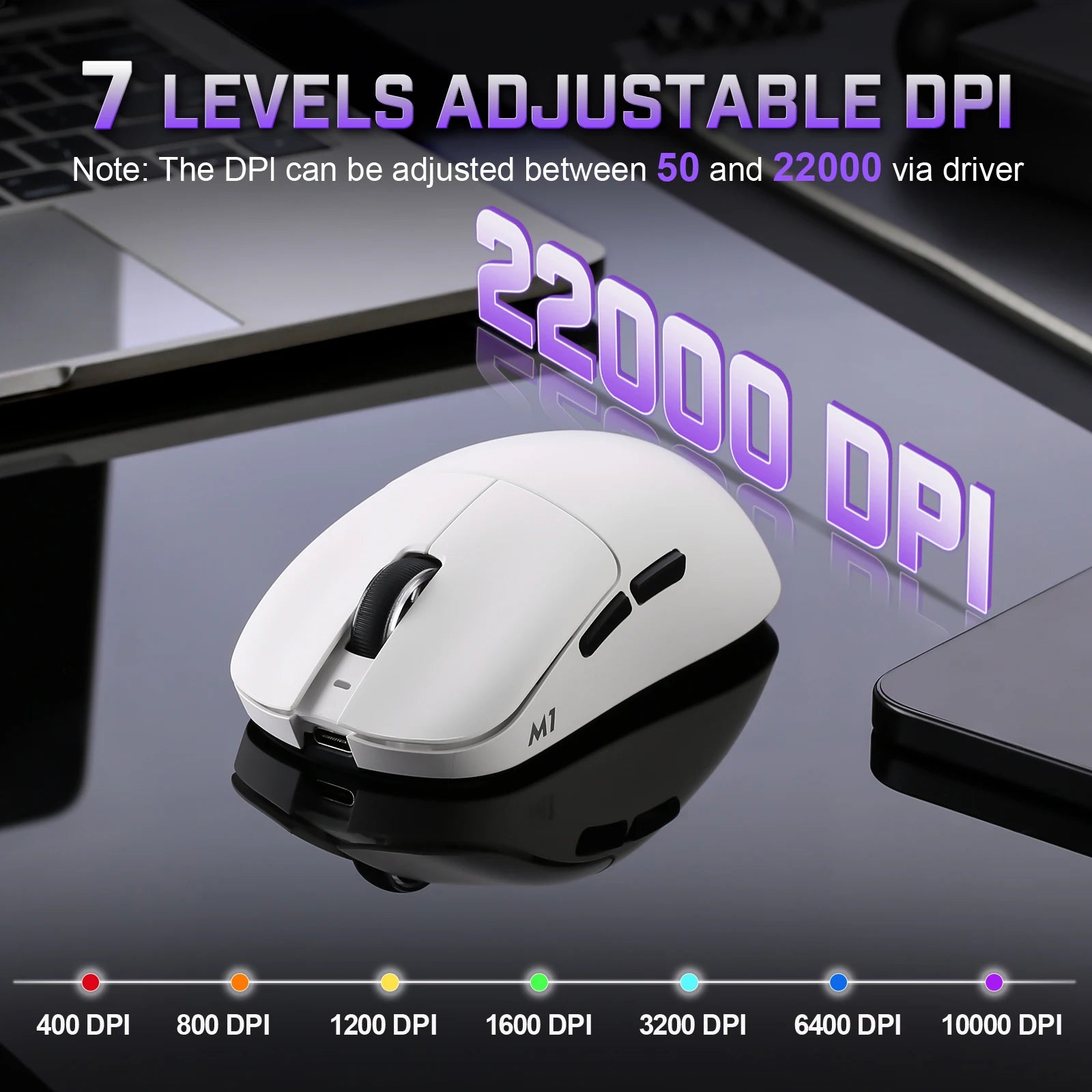 YUNZII M1 Wireless Gaming Mouse,Tri-Mode Lightweight Custom Mice,PAW3311 Sensor 10000DPI Rechargeable Wireless Mouse for Win&Mac