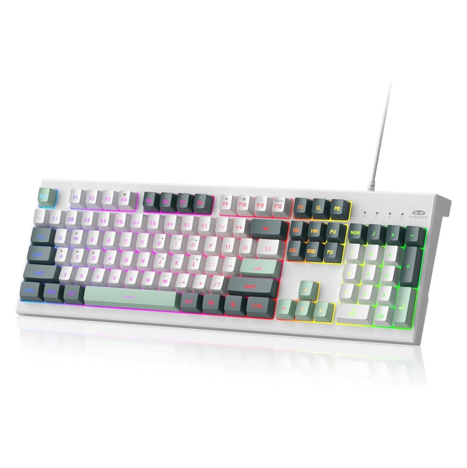 MageGee Creamy Keyboards,K2 Classic Keyboard Wired RGB Backlit 104 Keys Waterproof Ergonomic Keyboard,PC Keyboards for PCloptop