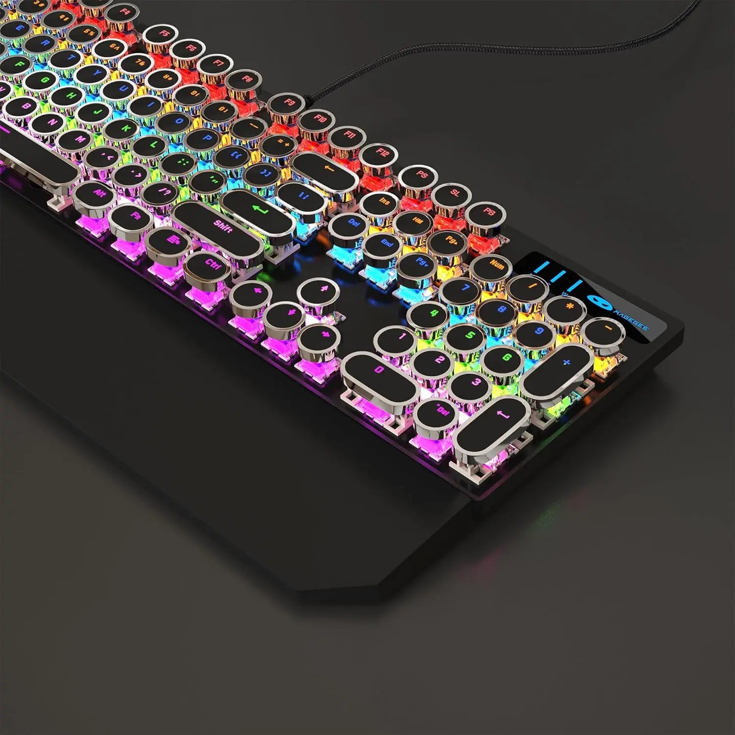 MageGee Typewriter Mechanical Gaming Keyboard, Retro Black Punk Round Keycaps RGB Rainbow Backlit Wired Keyboards for Laptop MAC