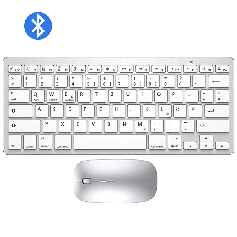 German QWERTZ Layout Bluetooth Keyboard Mouse Combo Ultra-Slim Mute Wireless Bluetooth Mouse for iPad iPhone iOS Android Windows