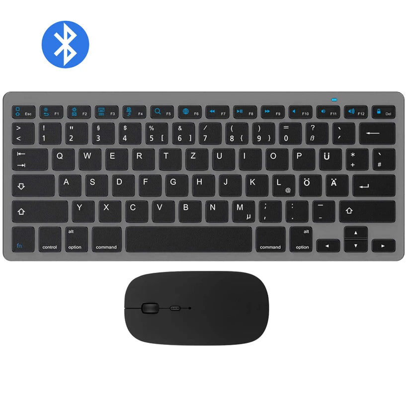 German QWERTZ Layout Bluetooth Keyboard Mouse Combo Ultra-Slim Mute Wireless Bluetooth Mouse for iPad iPhone iOS Android Windows
