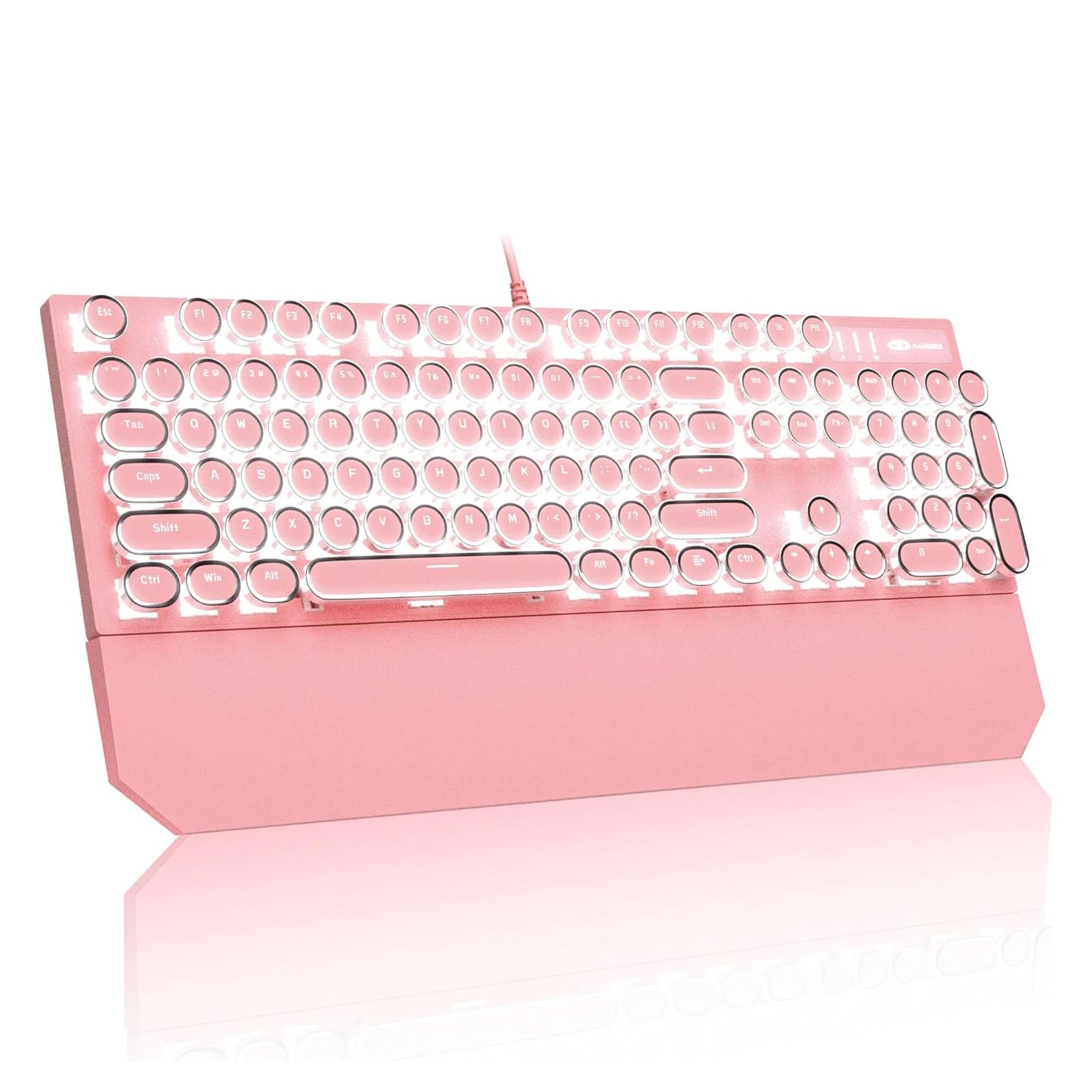 MageGee Typewriter Mechanical Gaming Keyboard, Retro Black Punk Round Keycaps RGB Rainbow Backlit Wired Keyboards for Laptop MAC