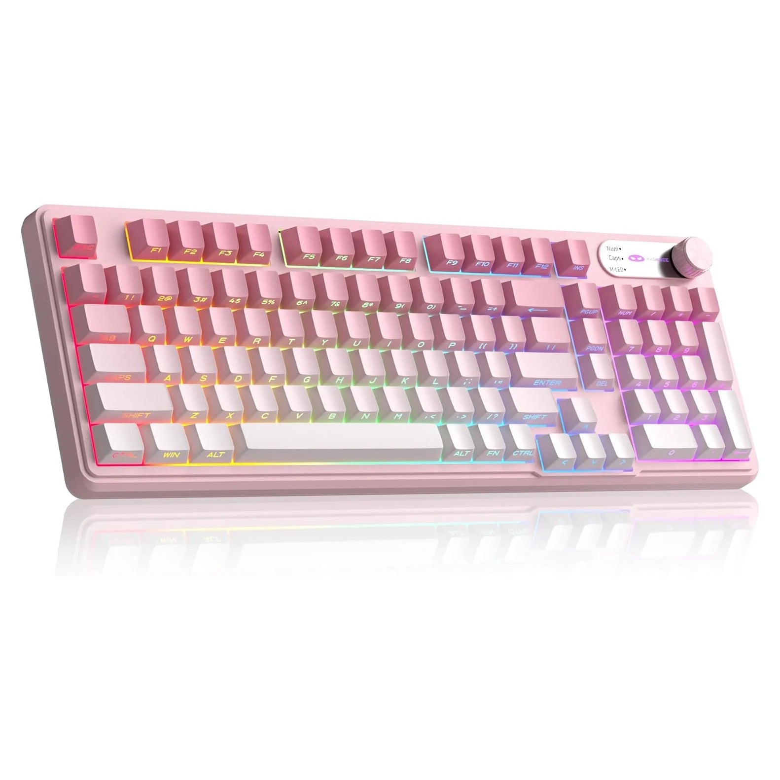 MageGee GK960 Wireless Gaming Keyboard, RGB Tri-Mode WiredBT2.4G Creamy Keyboard with Number Pad, 4000mAh Battery, Knob Contro