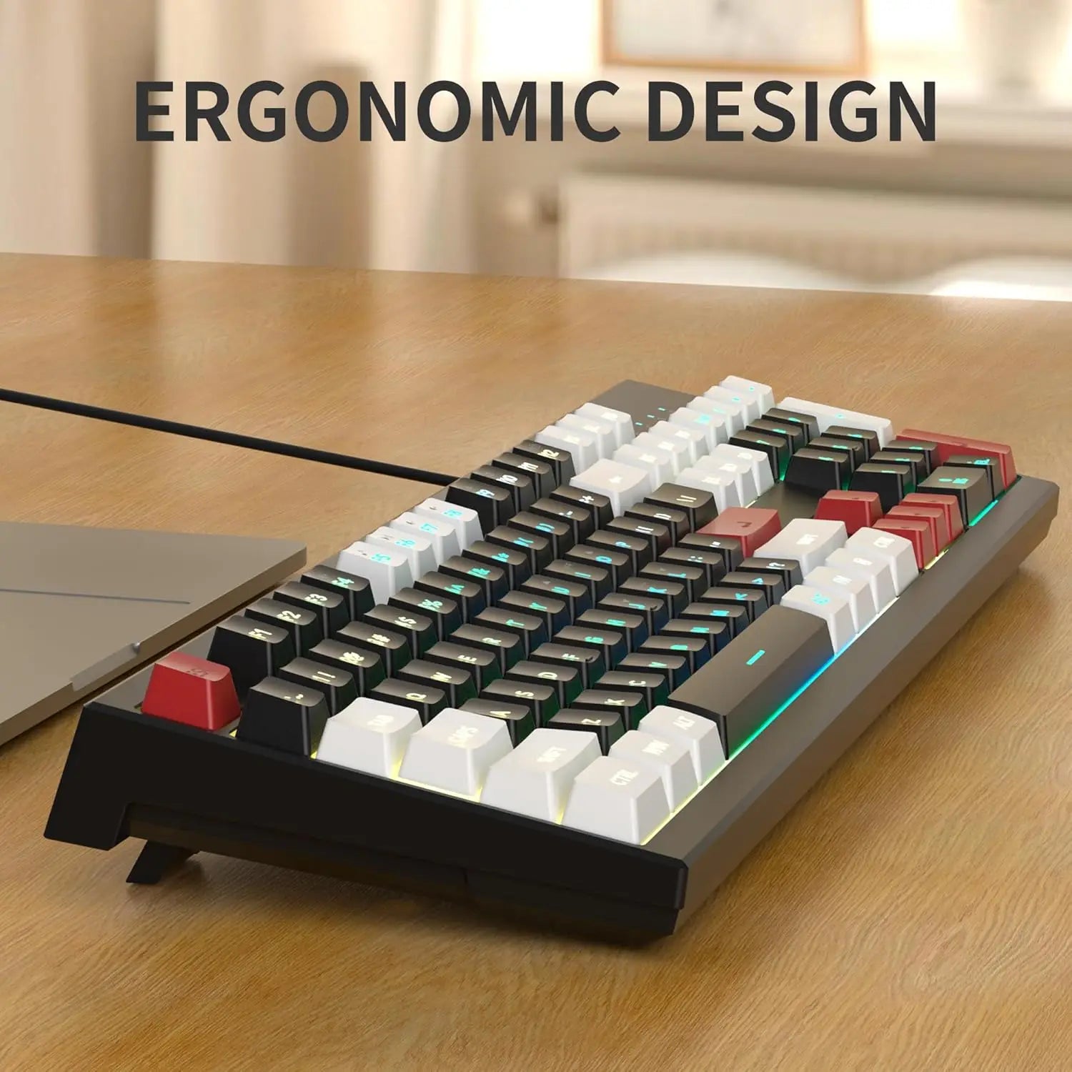 MageGee Creamy Keyboards,K2 Classic Keyboard Wired RGB Backlit 104 Keys Waterproof Ergonomic Keyboard,PC Keyboards for PCloptop