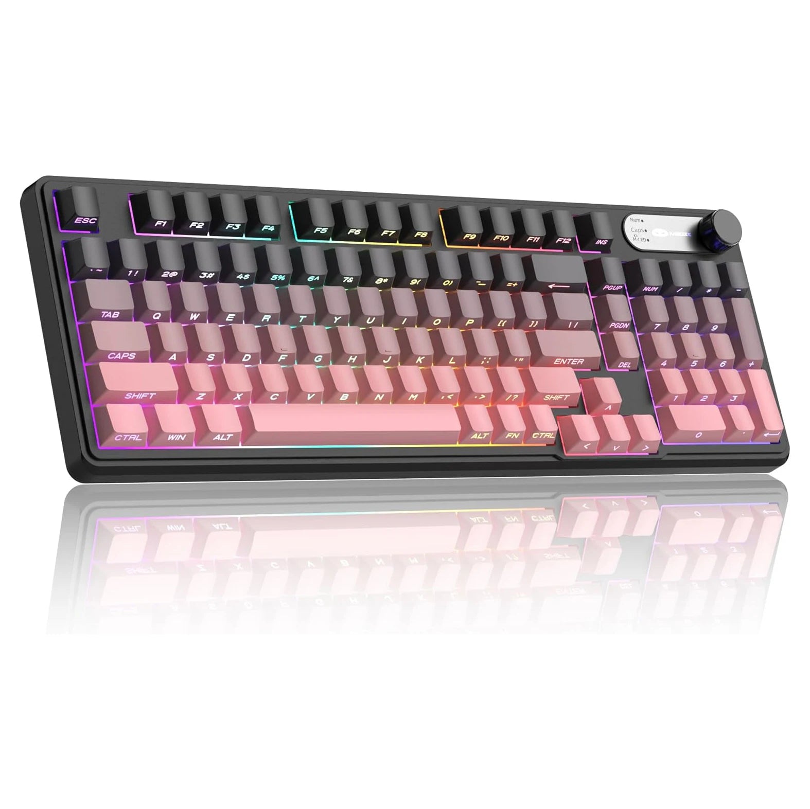 MageGee GK960 Wireless Gaming Keyboard, RGB Tri-Mode WiredBT2.4G Creamy Keyboard with Number Pad, 4000mAh Battery, Knob Contro